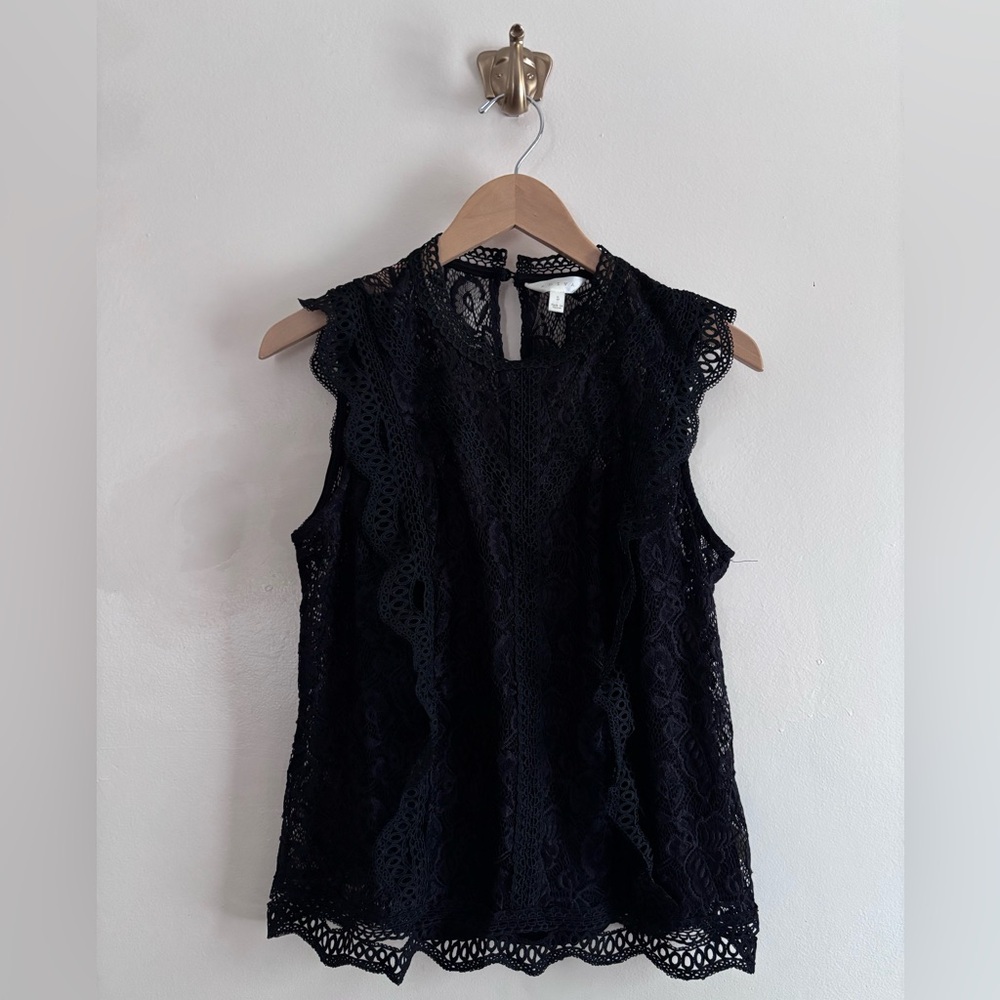 Adiva‎ Black Lace Ruffle Sleeveless Blouse Size L